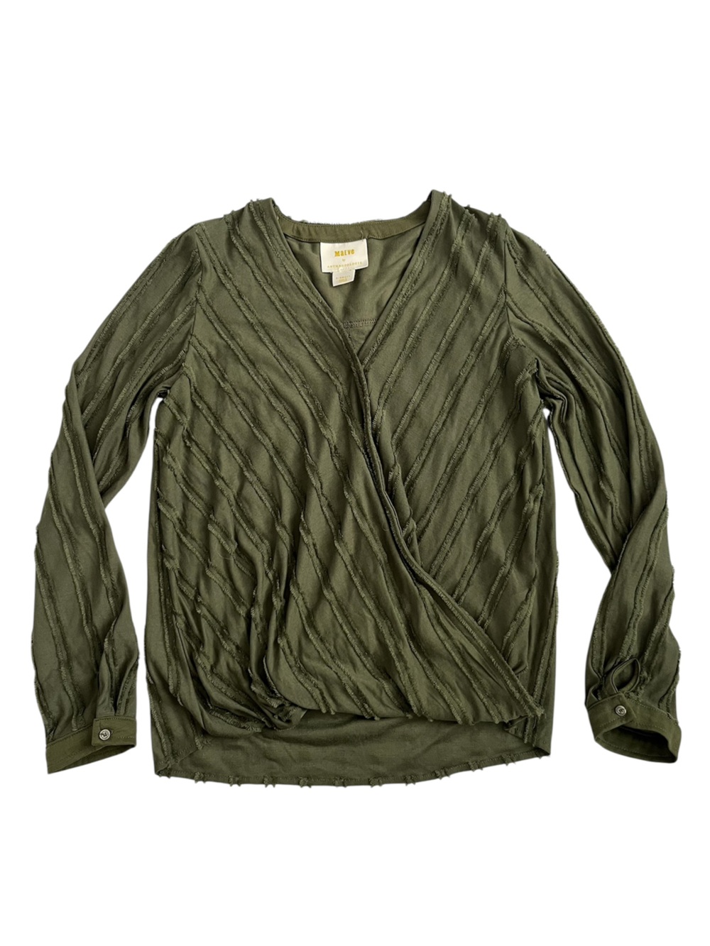 Anthropologie Olive Wrap-Front V-Neck Long Sleeve Top